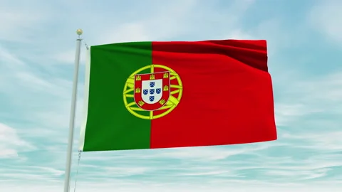 Seamless loop animation of the Portugal flag on a blue sky background. Stock Footage 211140077