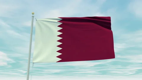 Seamless loop animation of the Qatar flag on a blue sky background. Stock Footage 211114476