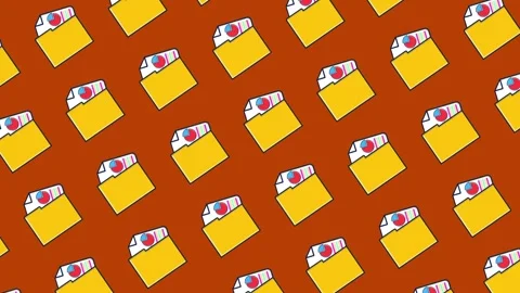 Seamless loop animation of retro floppy disk icons and yellow folders 스톡 동영상 308061625