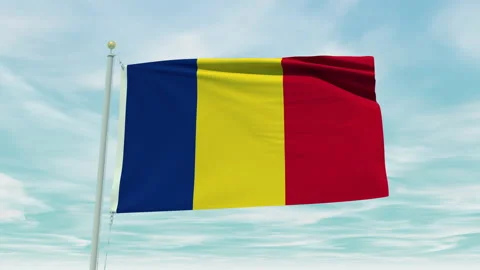 Seamless loop animation of the Romania flag on a blue sky background. Stock Footage 211123918