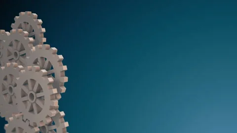 Seamless loop animation of rotating metallic 3D gears on a dark starry Stock Footage 345144594