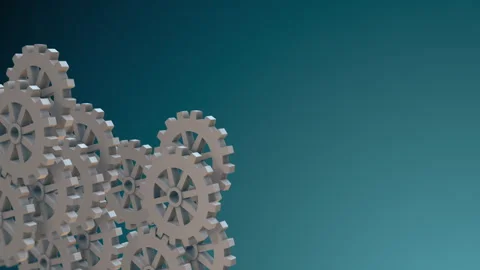 Seamless loop animation of rotating metallic 3D gears on a dark starry Stock Footage 345144726