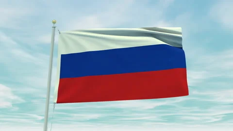Seamless loop animation of the Russia flag on a blue sky background. Stock Footage 211124125