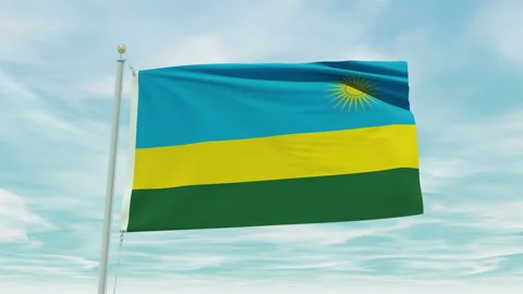 Seamless loop animation of the Rwanda flag on a blue sky background. Stock Footage 211139269