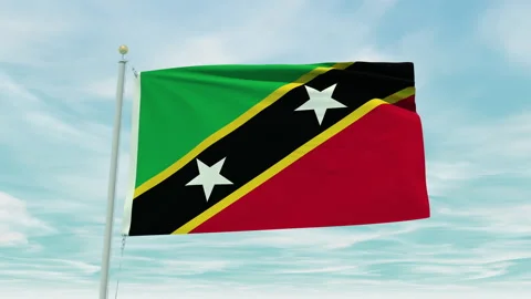Seamless loop animation of the Saint Kitts And Nevis flag on a blue sky Stock Footage 211118290