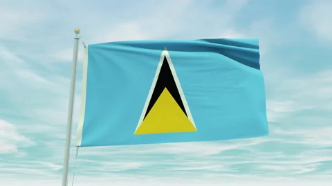 Seamless loop animation of the Saint Lucia flag on a blue sky background. Stock Footage 211111074