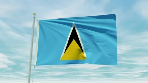 Seamless loop animation of the Saint Lucia flag on a blue sky background. 3.. Stock Illustration