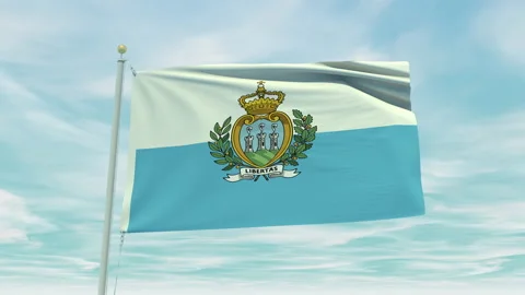 Seamless loop animation of the San Marino flag on a blue sky background. Stock Footage 211110773