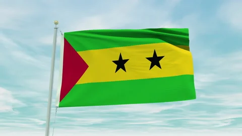 Seamless loop animation of the Sao Tome And Principe flag on a blue sky Stock Footage 211106995