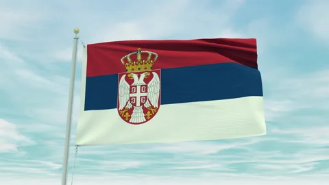 Seamless loop animation of the Serbia flag on a blue sky background. Stock Footage 211133758