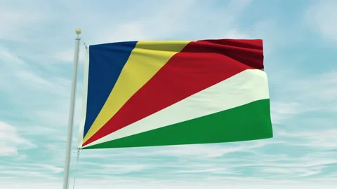 Seamless loop animation of the Seychelles flag on a blue sky background. Stock Footage 211134960