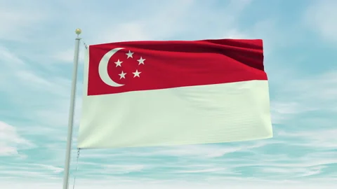 Seamless loop animation of the Singapore flag on a blue sky background. Stock Footage 211115831
