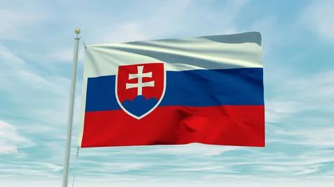 Seamless loop animation of the Slovakia flag on a blue sky background. 3D I.. Stock Illustration