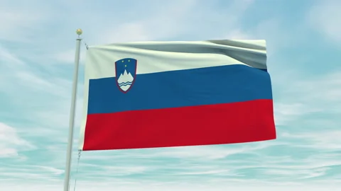 Seamless loop animation of the Slovenia flag on a blue sky background. Stock Footage 211129243