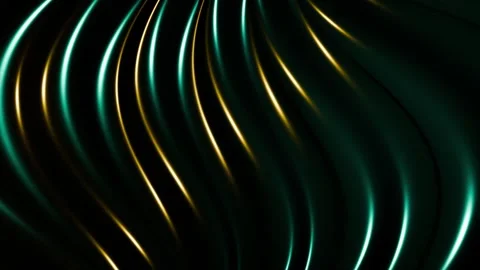 Seamless loop animation with smooth glossy green curves and golden reflections Stock Footage 328031993