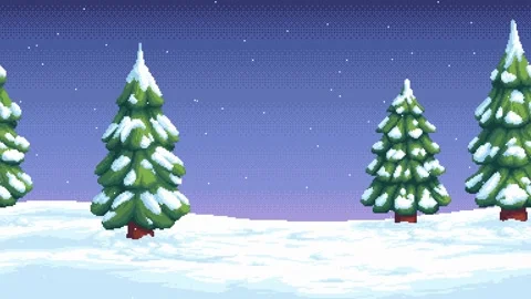 Seamless loop animation of snowy pine trees forest with falling snow Stock Footage 321019159