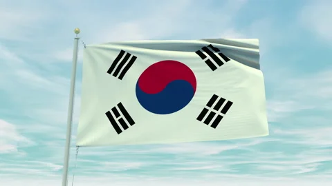 Seamless loop animation of the South Korea flag on a blue sky background. Stock Footage 211110034