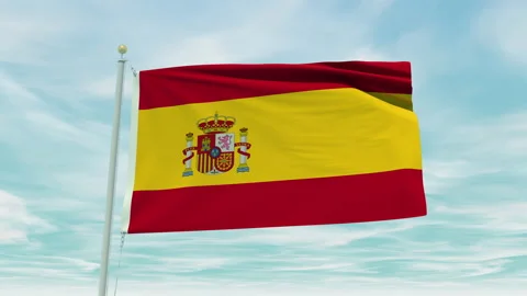 Seamless loop animation of the Spain flag on a blue sky background. Stock Footage 211107328