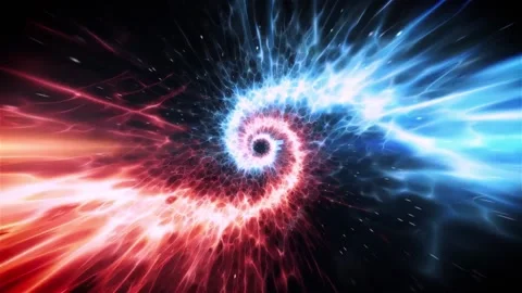 Seamless Loop Animation Of Spiral Blue And Red Light Flares With Particles Vidéo 142628307