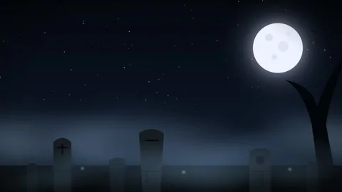 Seamless loop animation of spooky Halloween graveyard with full moon Stock Footage 343266332