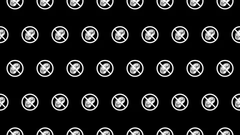 Seamless loop animation of steak pictogram on black background with ban symbol. Stock Footage 332255879