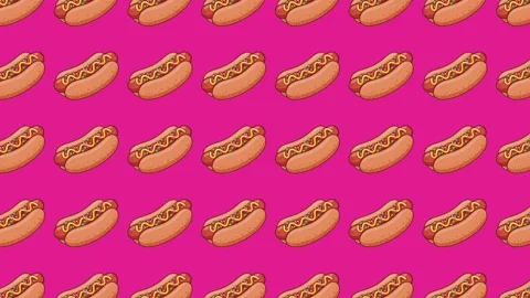 Seamless loop animation of stylized hot dog icons wiggling Stock Footage 325185649