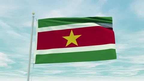 Seamless loop animation of the Suriname flag on a blue sky background. Stock Footage 211122727