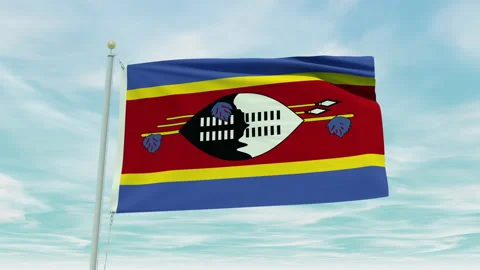 Seamless loop animation of the Swaziland flag on a blue sky background. Stock Footage 211127797