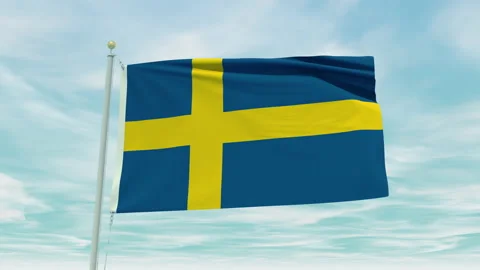 Seamless loop animation of the Sweden flag on a blue sky background. Stock Footage 211125362