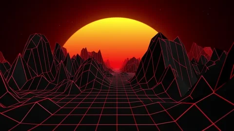 Seamless loop animation of synthwave landscape background with bright red grid Stock Footage 264132181