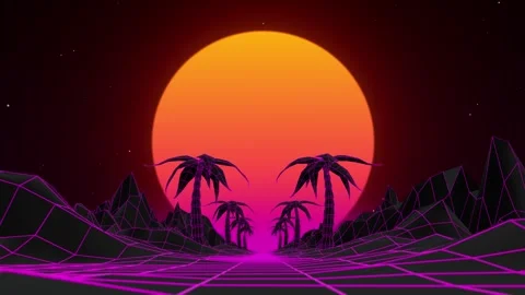 Seamless loop animation of synthwave landscape with pink neon lights Stock Footage 265572362
