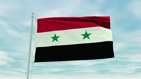 Seamless loop animation of the Syria flag on a blue sky background. Stock Footage 211111999