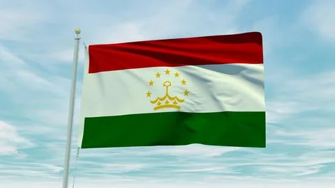 Seamless loop animation of the Tajikistan flag on a blue sky background. 3D.. イラスト素材