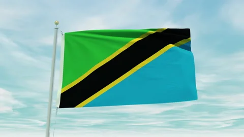 Seamless loop animation of the Tanzania flag on a blue sky background. Stock Footage 211127481