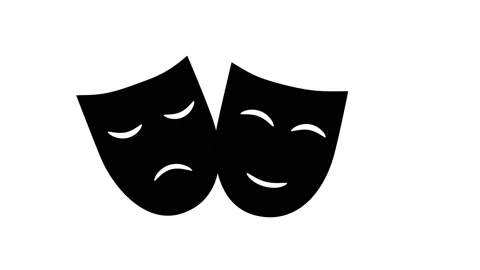 Seamless loop animation of theatre symbol, theatrical masks. Luma matte. 스톡 동영상 153837494