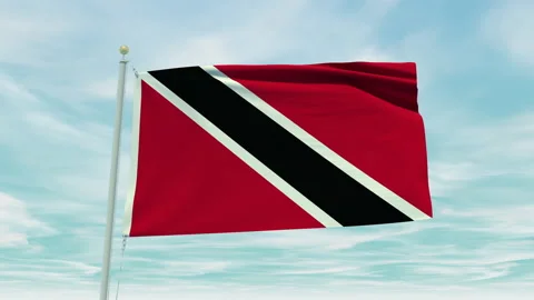 Seamless loop animation of the Trinidad And Tobago flag on a blue sky background Stock Footage 211113943