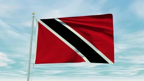 Seamless loop animation of the Trinidad And Tobago flag on a blue sky backg.. Stock Illustration