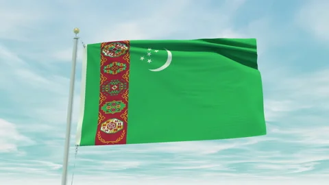 Seamless loop animation of the Turkmenistan flag on a blue sky background. Stock Footage 211110169