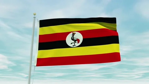 Seamless loop animation of the Uganda flag on a blue sky background. Stock Footage 211125065