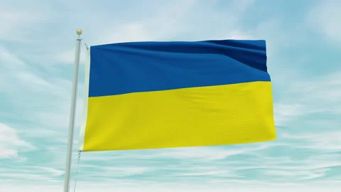 Seamless loop animation of the Ukraine flag on a blue sky background. Stock Footage 211107461