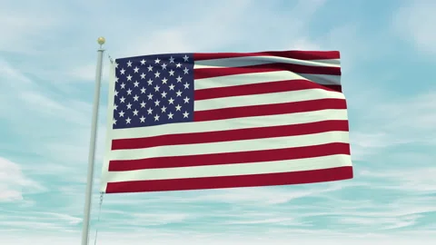 Seamless loop animation of the United States of America flag on a blue sky Stock Footage 211137123