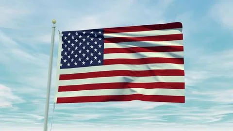 Seamless loop animation of the United States of America flag on a blue sky .. Stock Illustration