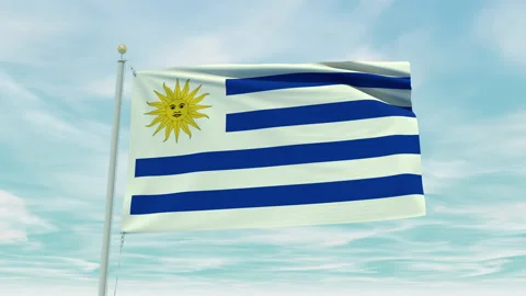Seamless loop animation of the Uruguay flag on a blue sky background. Stock Footage 211109469