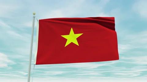Seamless loop animation of the Vietnam flag on a blue sky background. Stock Footage 211124668
