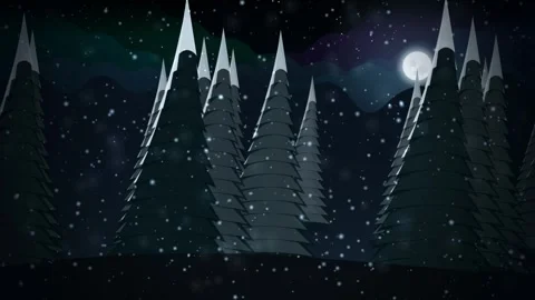 Seamless Loop Animation of a Winter Night Forest Видео 343874853