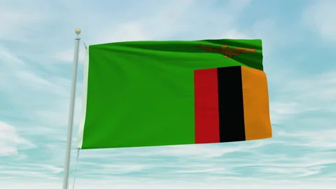 Seamless loop animation of the Zambia flag on a blue sky background. Stock Footage 211130386