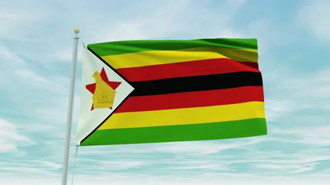 Seamless loop animation of the Zimbabwe flag on a blue sky background. Stock Footage 211122485