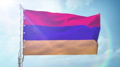 Seamless Loop Of Armenia Flag Side view In sunset blue sky Stock Footage 296933763
