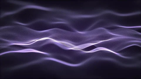 Seamless loop background with dark abstract waves made of glowing particles Stock Footage 318378851