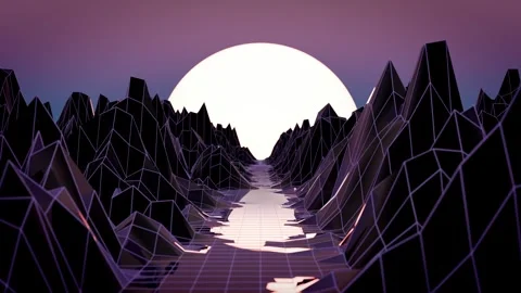 Seamless loop background with dark valley of low poly angular mountains Stock Footage 322960929